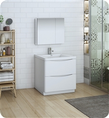 Fresca Tuscany 32" Glossy White Free Standing Modern Bathroom Vanity with Medicine Cabinet