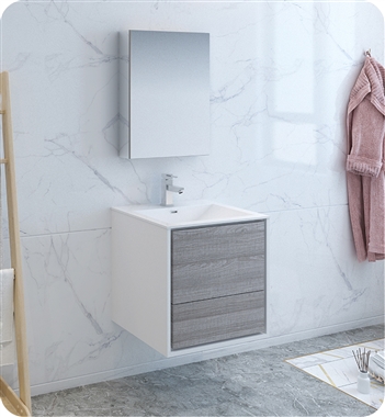 Fresca Catania 24" Ash Gray Wall Hung Modern Bathroom Vanity with Medicine Cabinet