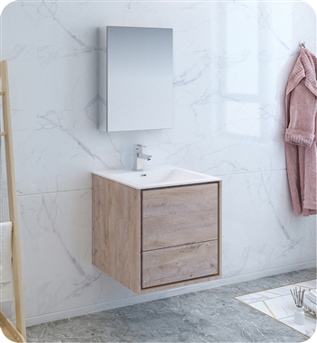 Fresca Catania 24" Rustic Natural Wood Wall Hung Modern Bathroom Vanity with Medicine Cabinet