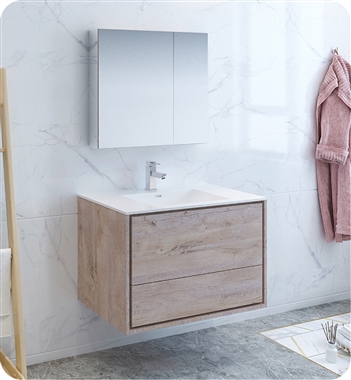 Fresca Catania 36" Rustic Natural Wood Wall Hung Modern Bathroom Vanity with Medicine Cabinet