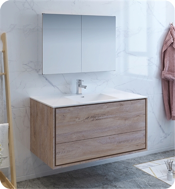 Fresca Catania 48" Rustic Natural Wood Wall Hung Modern Bathroom Vanity with Medicine Cabinet