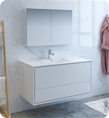 Fresca Catania 48" Glossy White Wall Hung Modern Bathroom Vanity with Medicine Cabinet