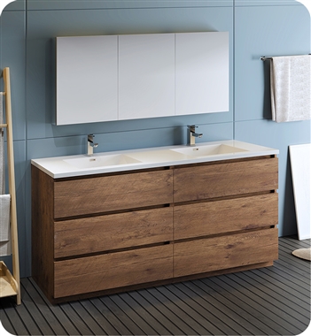 Fresca Lazzaro 72" Rosewood Free Standing Double Sink Modern Bathroom Vanity with Medicine Cabinet
