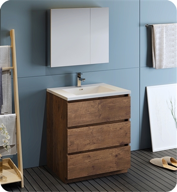 Fresca Lazzaro 30" Rosewood Free Standing Modern Bathroom Vanity with Medicine Cabinet