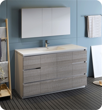 Fresca Lazzaro 60" Ash Gray Free Standing Single Sink Modern Bathroom Vanity with Medicine Cabinet