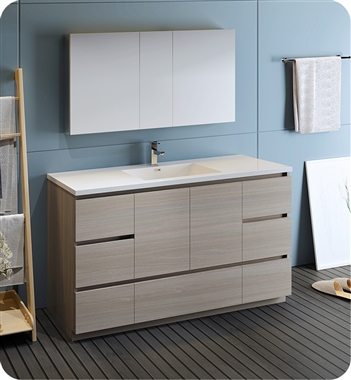 Fresca Lazzaro 60" Gray Wood Free Standing Single Sink Modern Bathroom Vanity with Medicine Cabinet